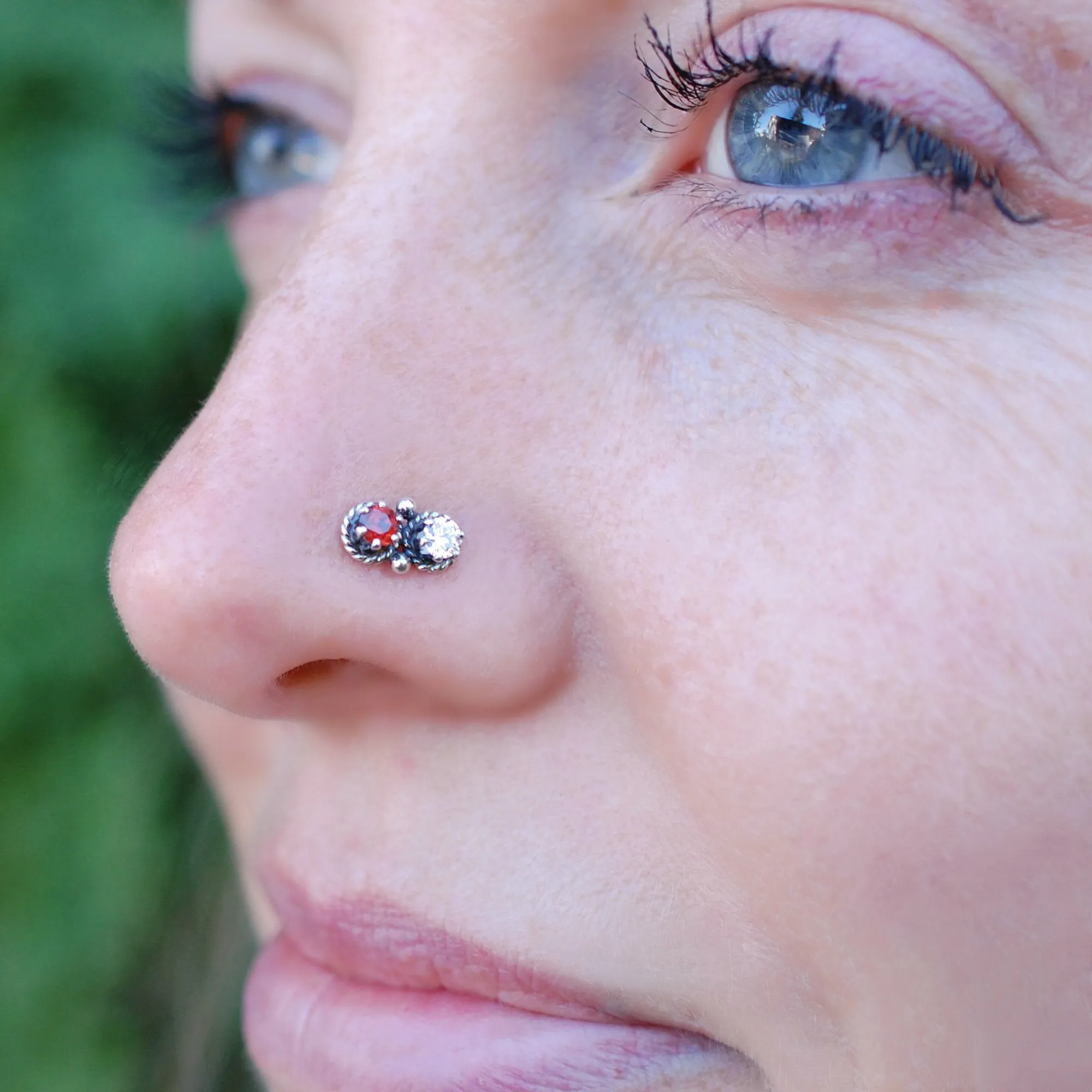 Garnet and Diamond Style Double Bling Nose Ring