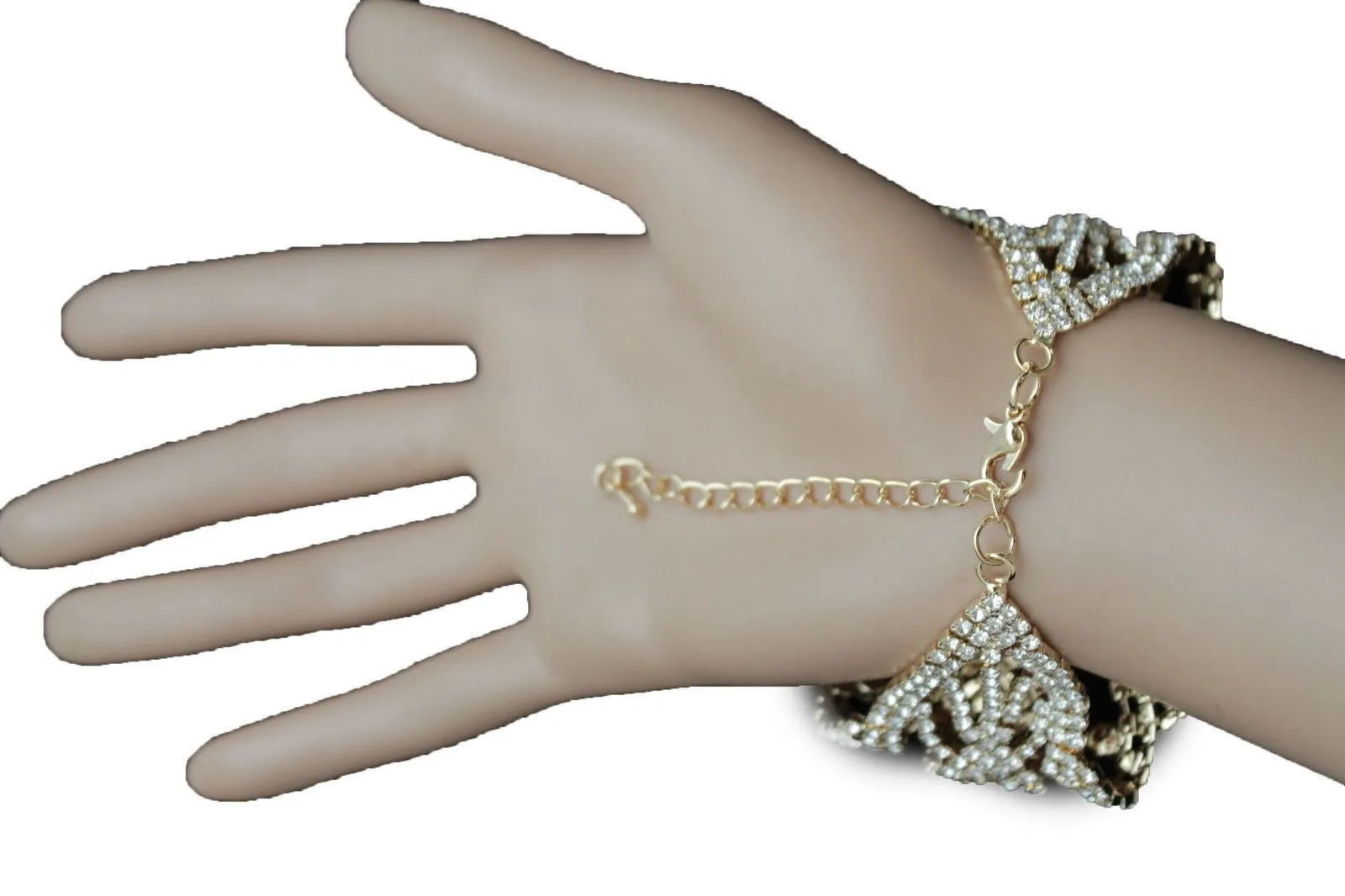Gold Metal Chains Bracelet Rhinestones Star Beads Bridal Wedding