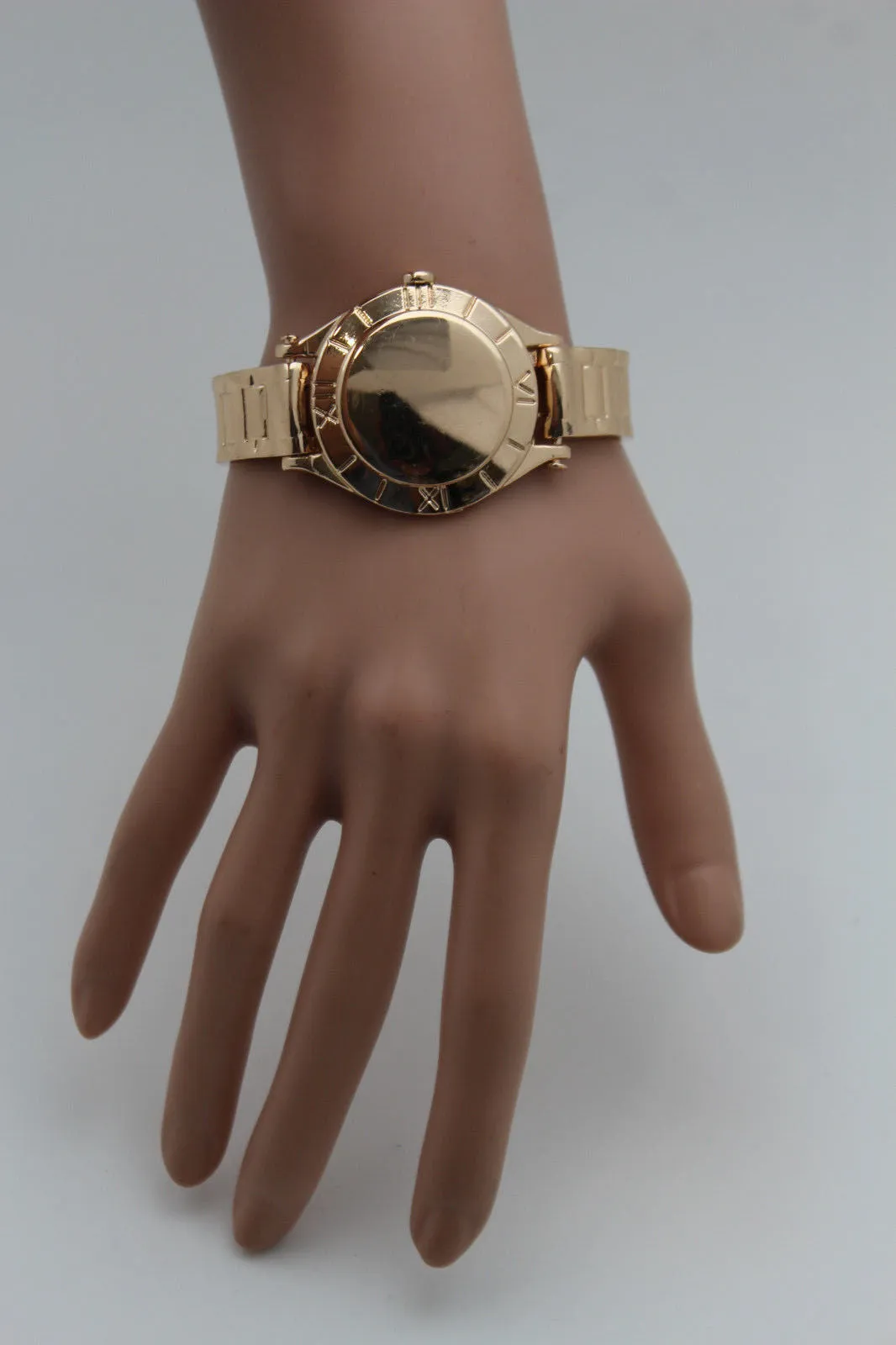Gold Metal Cuff Bracelet Elastic Wrist Like Watch Band