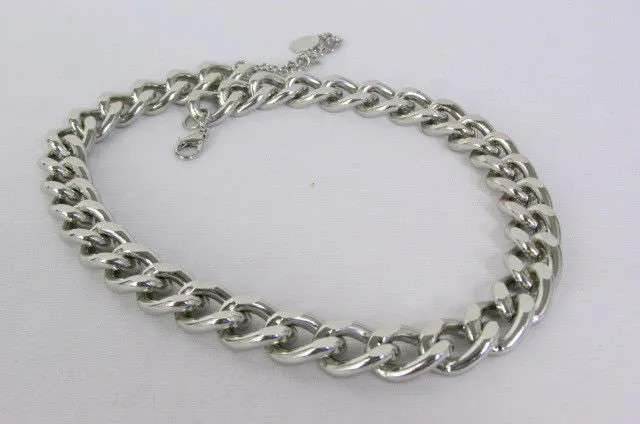 Gold Silver Metal Chain Links Hip Hop Chunky Thick Necklace Earring Set