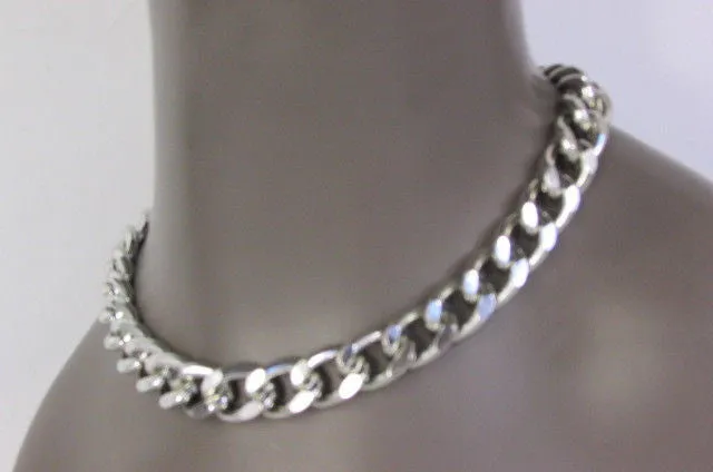 Gold Silver Metal Chain Links Hip Hop Chunky Thick Necklace Earring Set