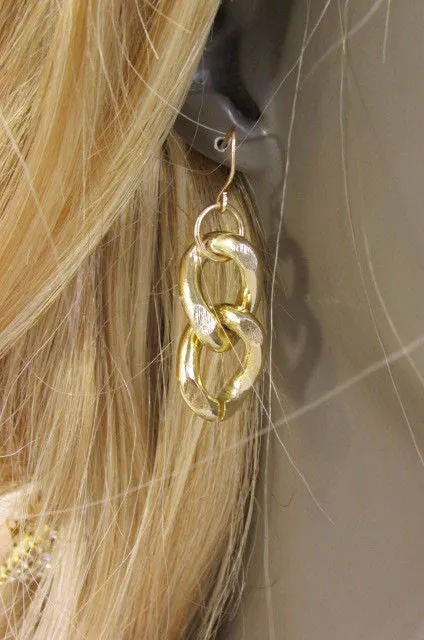 Gold Silver Metal Chain Links Hip Hop Chunky Thick Necklace Earring Set