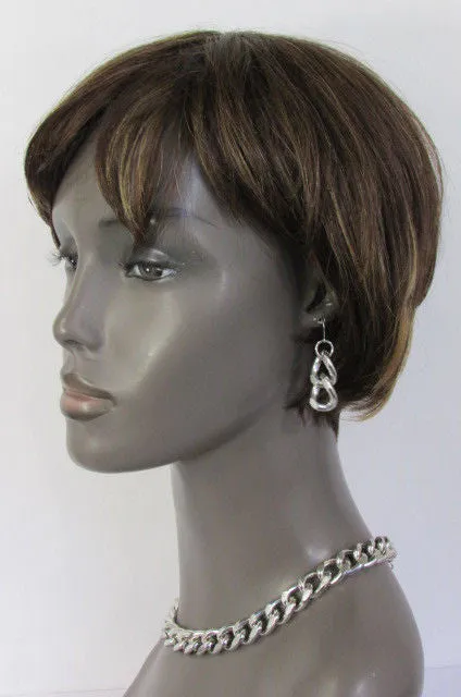 Gold Silver Metal Chain Links Hip Hop Chunky Thick Necklace Earring Set