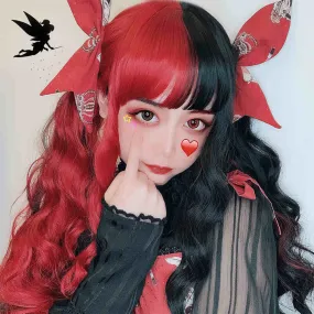 Gothic Two-Tone Black-Red Wavy Long Hair Wig