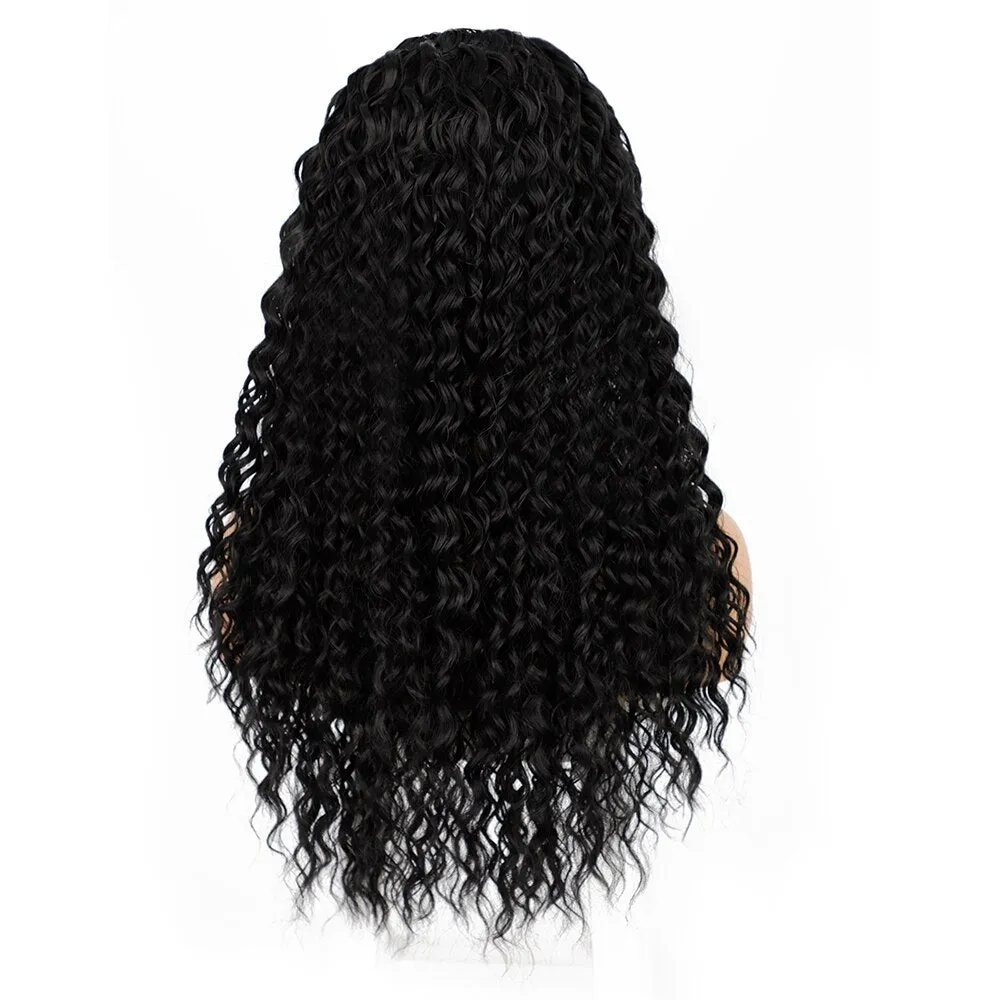 Headband Wig  Deep Wave Wigs Synthetic Body Wavy Wig Scarf Wig Glueless Full Wig Color Black