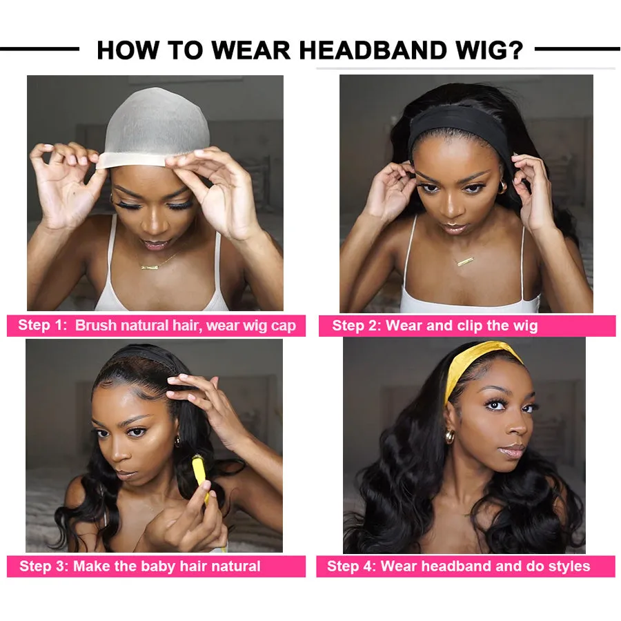 Headband Wig  Deep Wave Wigs Synthetic Body Wavy Wig Scarf Wig Glueless Full Wig Color Black
