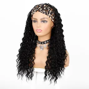 Headband Wig  Deep Wave Wigs Synthetic Body Wavy Wig Scarf Wig Glueless Full Wig Color Black
