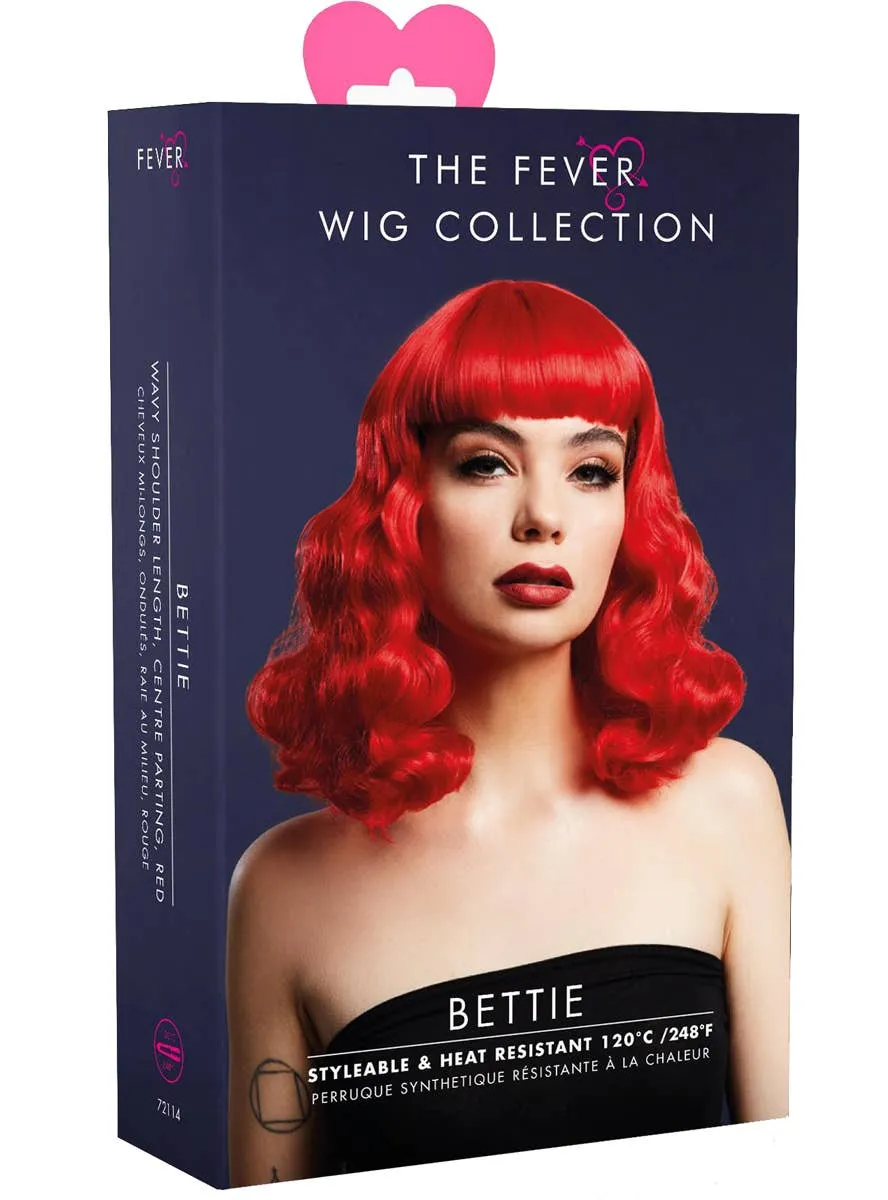 Heat Resistant Short Bright Red Bettie Womens Costume Wig with Fringe