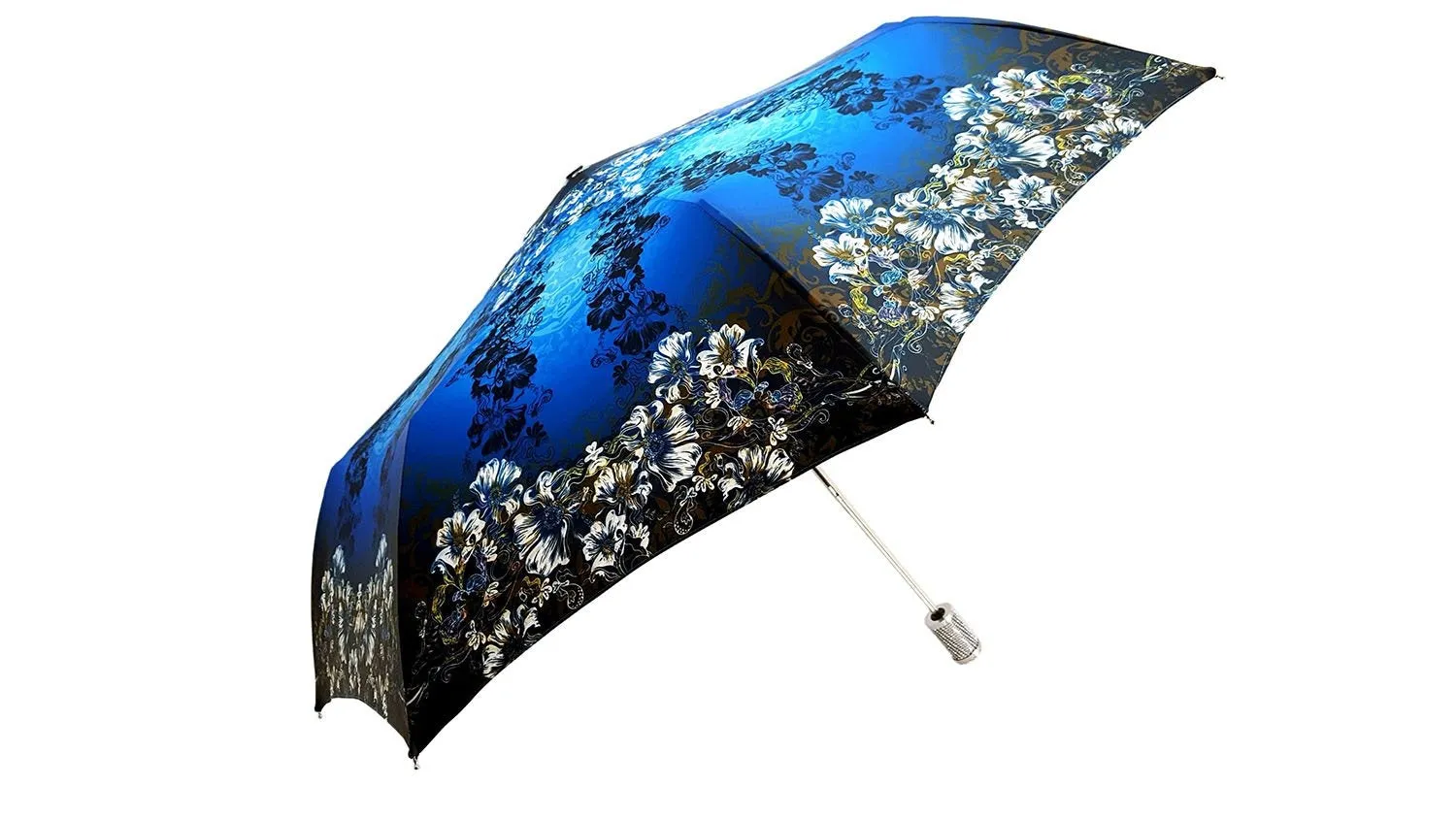 il Marchesato Women's Folding Umbrella Exclusive Blue Flowered Design
