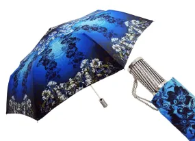 il Marchesato Women's Folding Umbrella Exclusive Blue Flowered Design