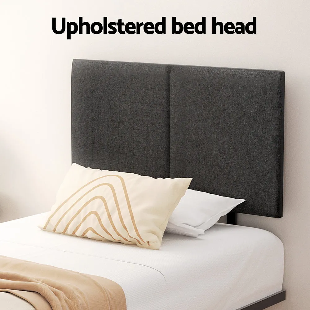 Industrial King Single Bed Frame w/ Faux Linen Headboard - Artiss