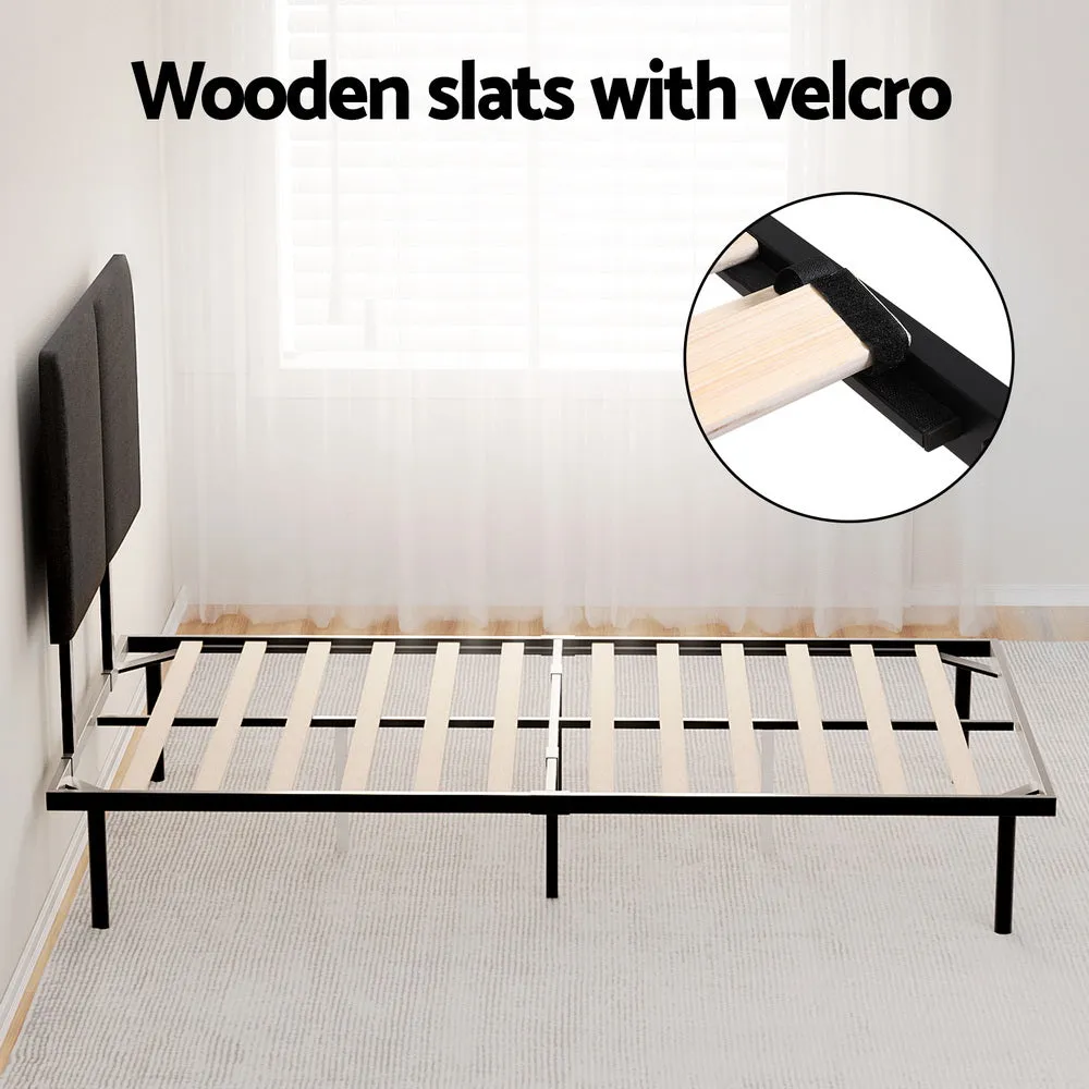 Industrial King Single Bed Frame w/ Faux Linen Headboard - Artiss