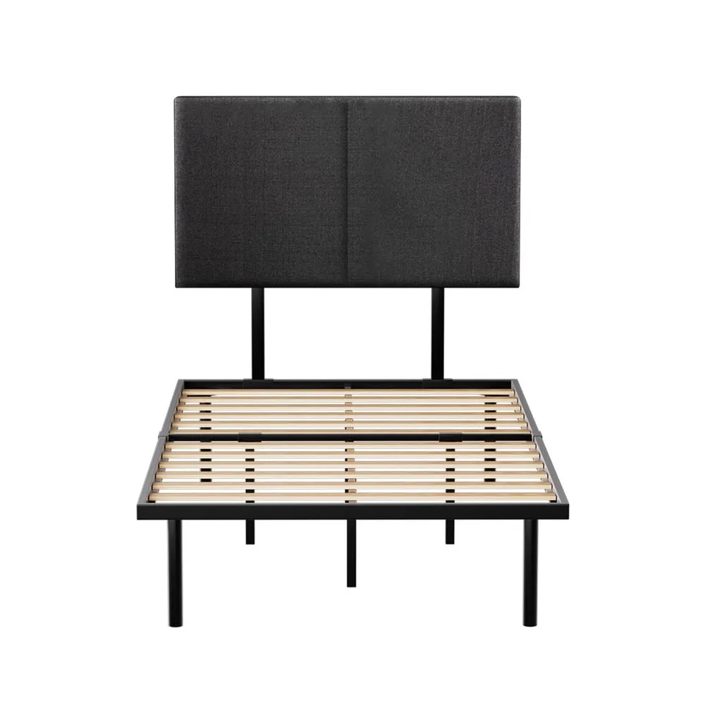 Industrial King Single Bed Frame w/ Faux Linen Headboard - Artiss