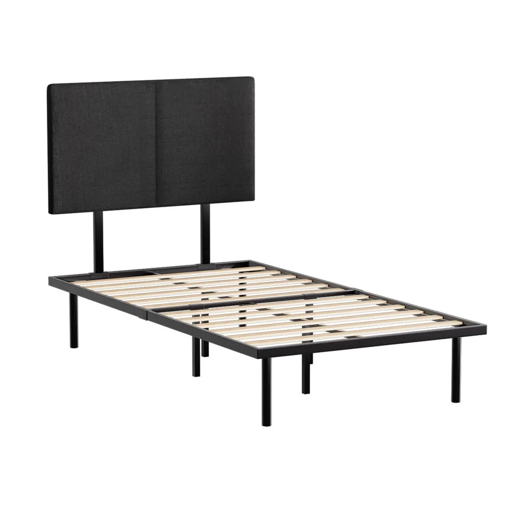 Industrial King Single Bed Frame w/ Faux Linen Headboard - Artiss
