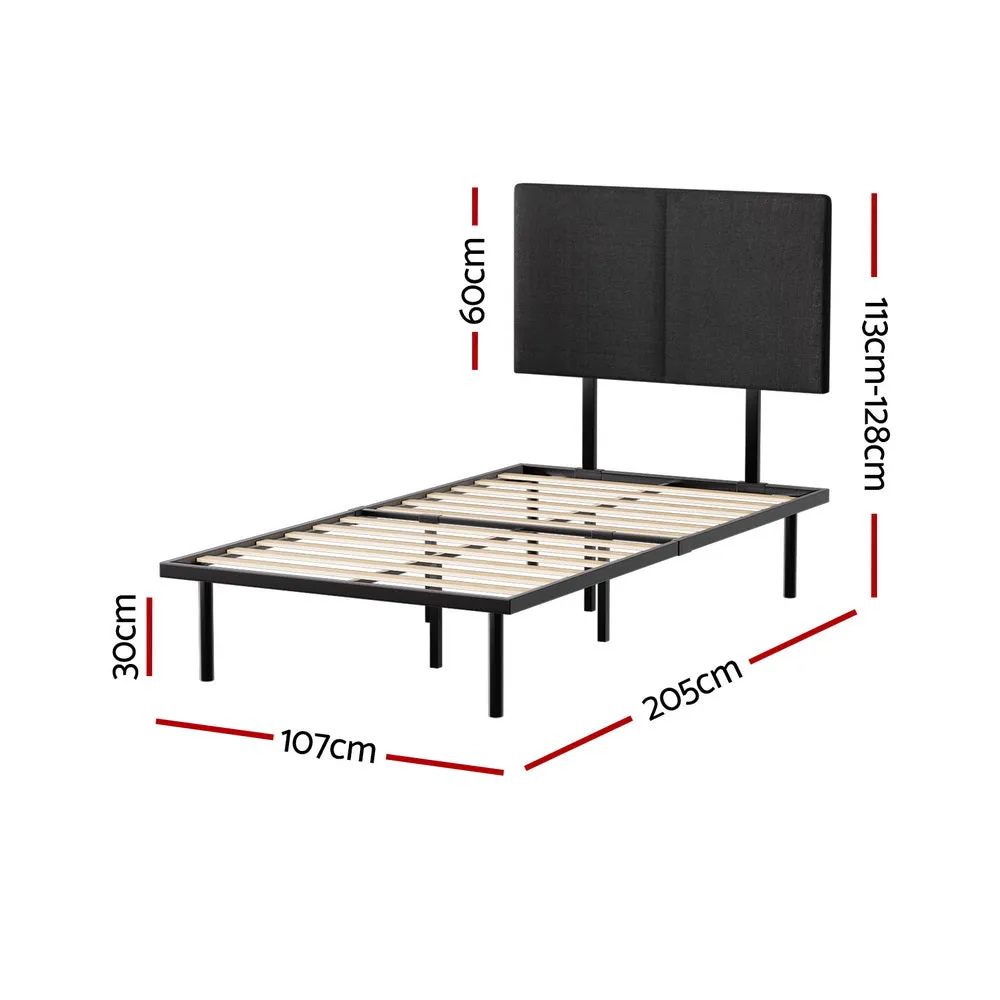 Industrial King Single Bed Frame w/ Faux Linen Headboard - Artiss
