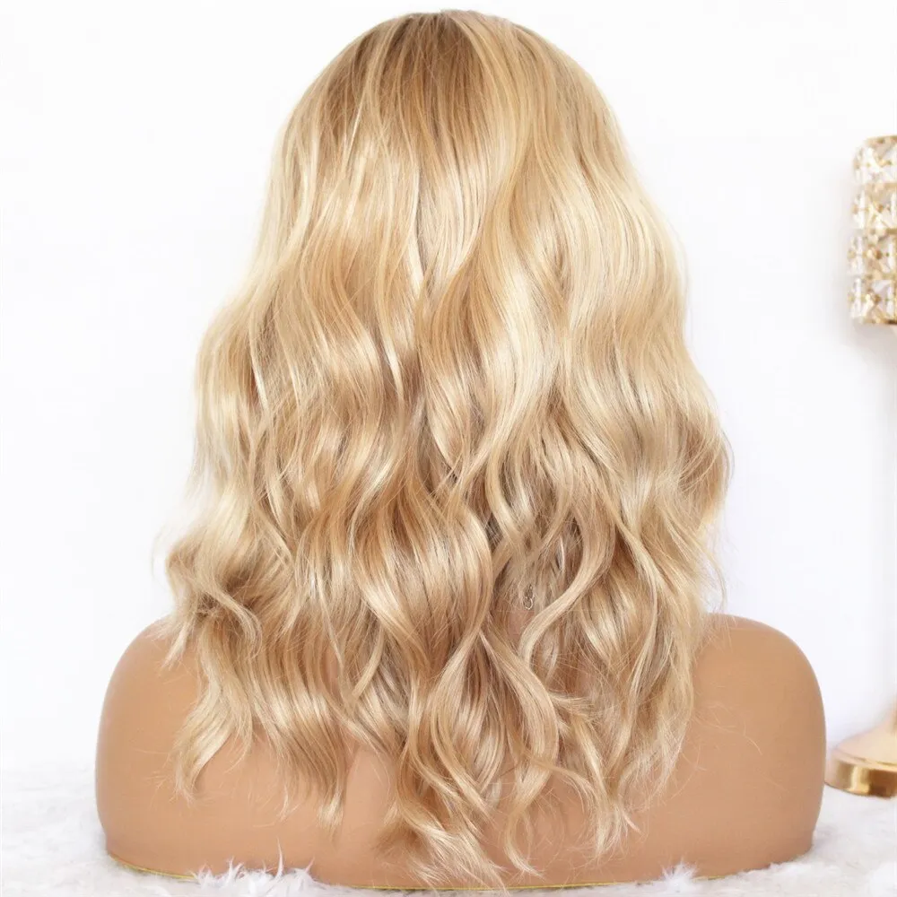 Lace wig Ombre Blonde Wave Synthetic Wigs for T Part Lace Wigs Women 12Inch Pre Plucked Heat Resistant Fiber Daily Wigs