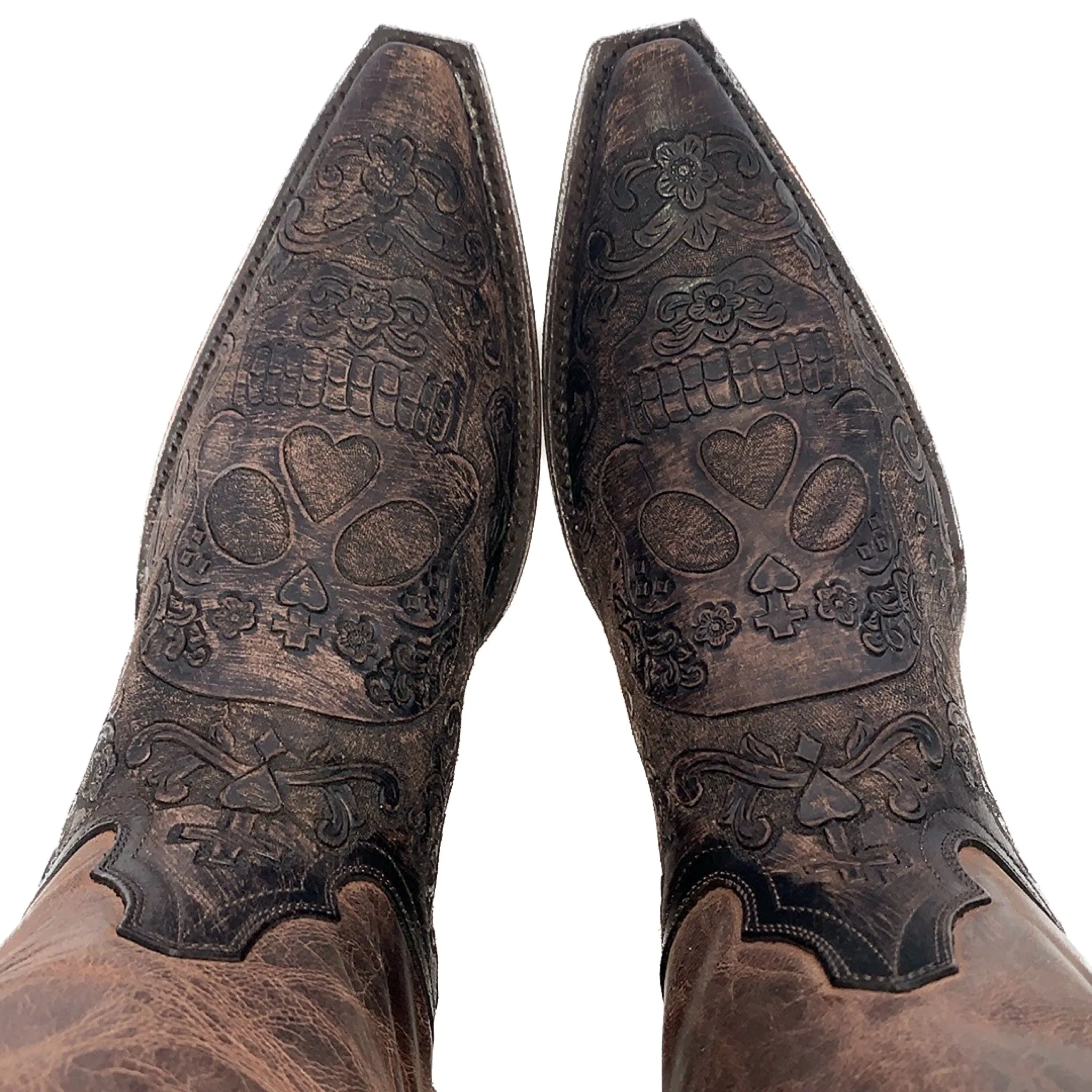 OLD GRINGO Klak Skull Tooled Brown Leather Cowboy Western Boots