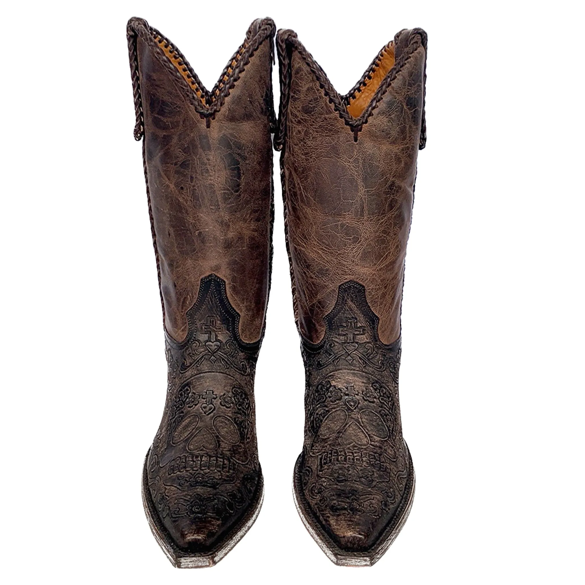 OLD GRINGO Klak Skull Tooled Brown Leather Cowboy Western Boots