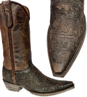 OLD GRINGO Klak Skull Tooled Brown Leather Cowboy Western Boots