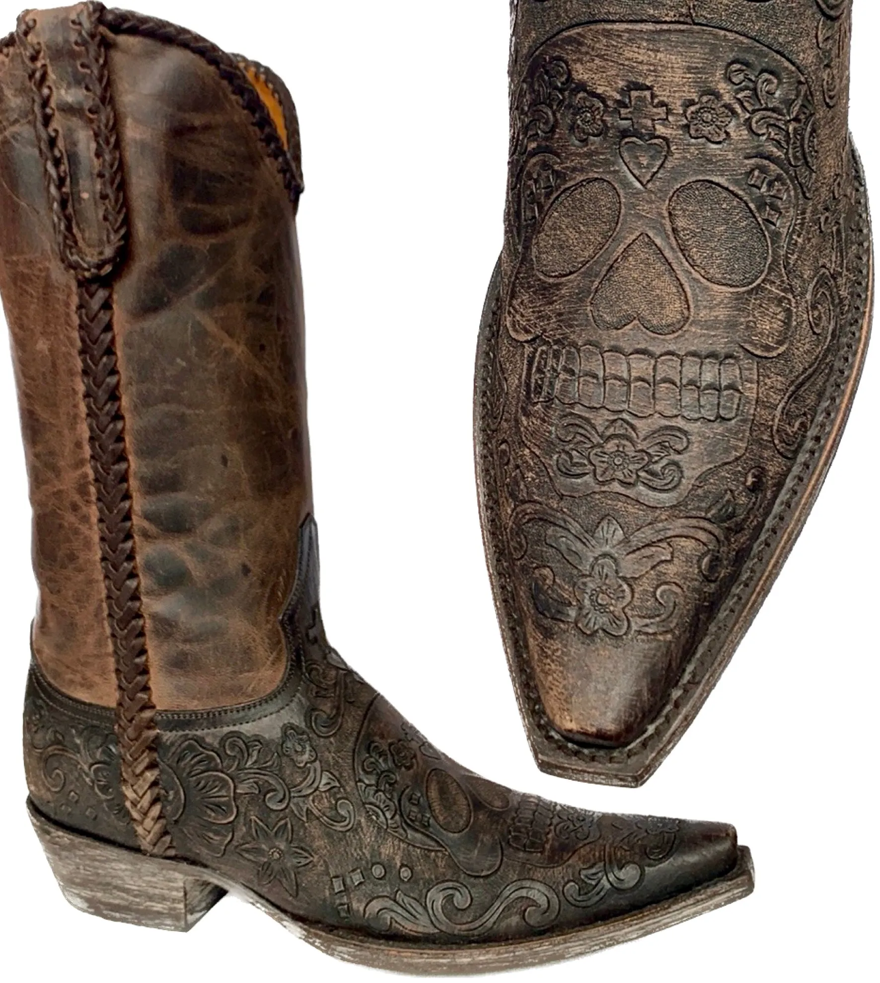 OLD GRINGO Klak Skull Tooled Brown Leather Cowboy Western Boots
