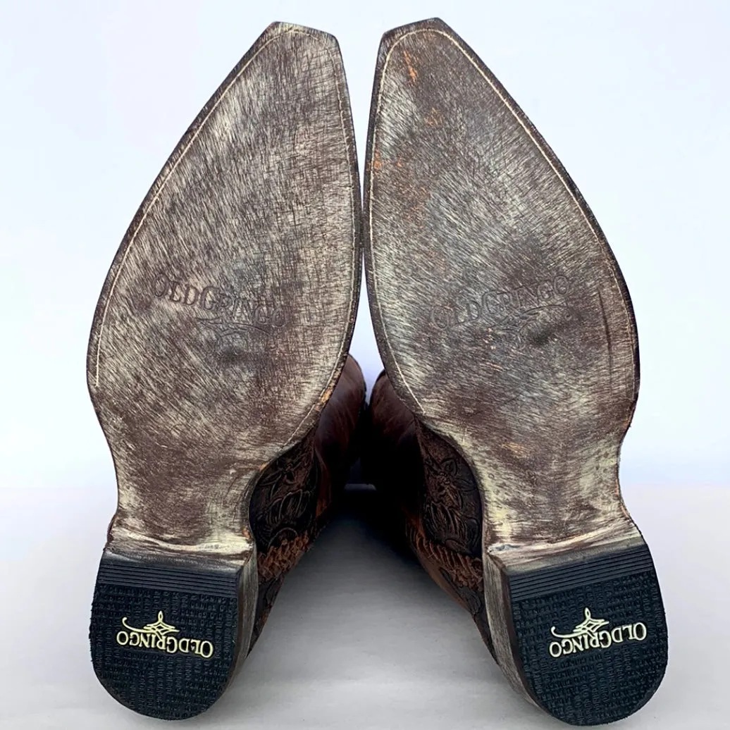 OLD GRINGO Klak Skull Tooled Brown Leather Cowboy Western Boots