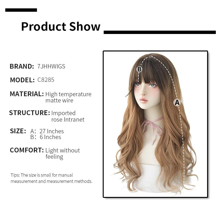 Omber Brown Black Natural Long Wave Wig For Girls 27 Inches Fashionable Realistic Daily Wear Wigs