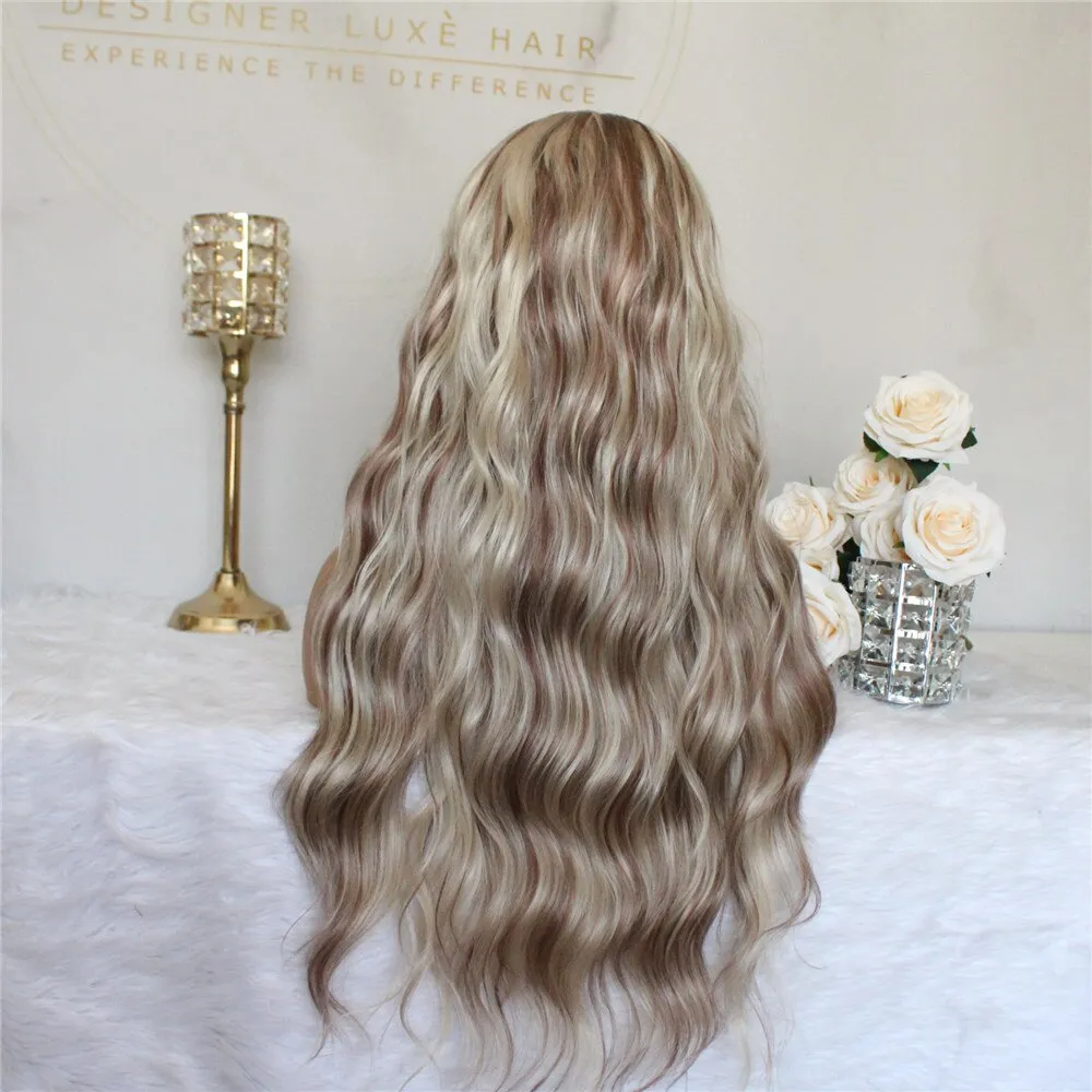 Ombre Blonde Lace Front Synthetic Wig Body Wave T Part Lace Front Wig Highlight Wig 22inch