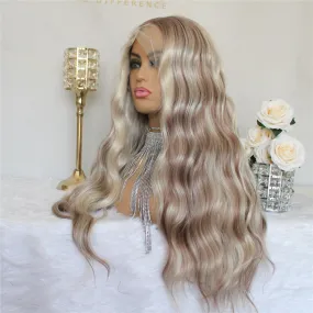 Ombre Blonde Lace Front Synthetic Wig Body Wave T Part Lace Front Wig Highlight Wig 22inch