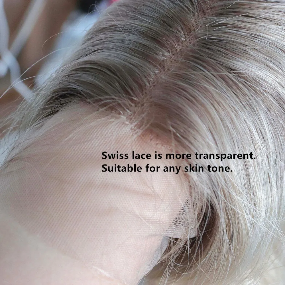 Ombre Blonde Natural Wave Synthetic Lace Wigs for Women 22inch Long Dark Roots Blonde Color Middle Part Heat Resistant Wigs