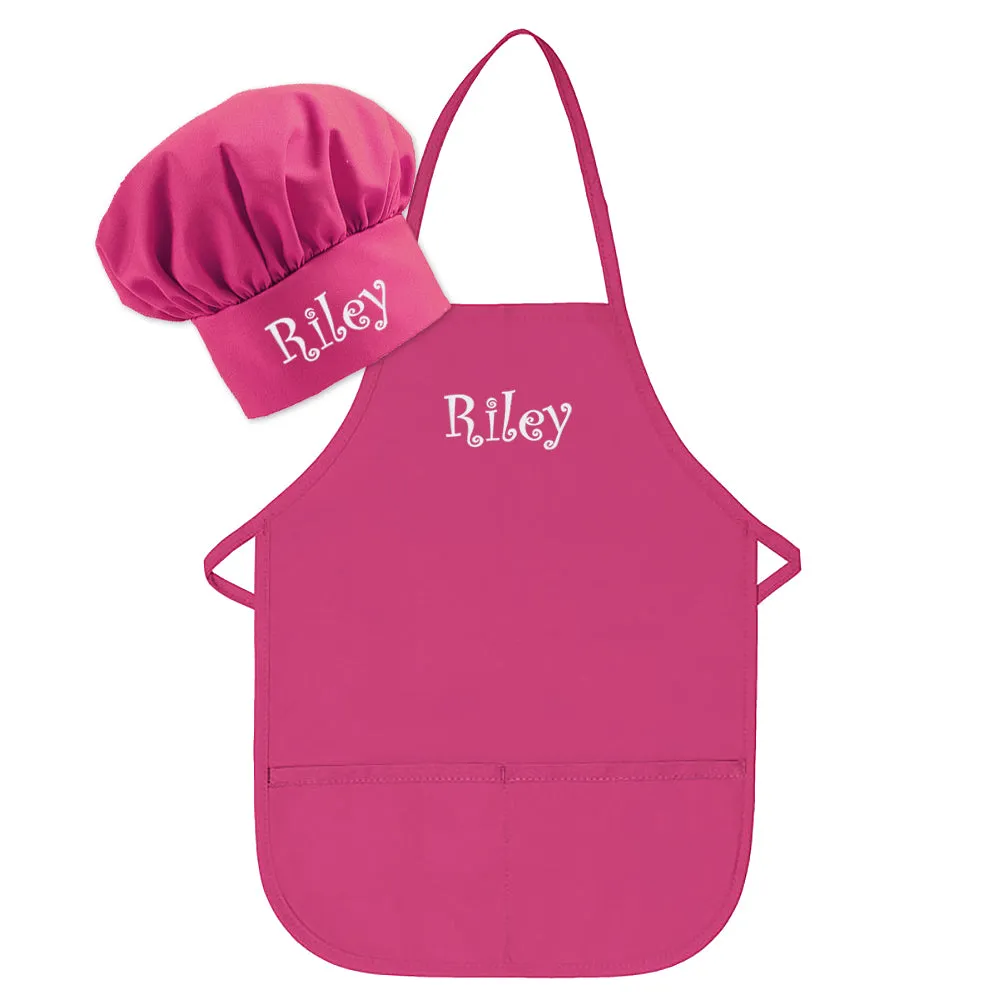 Personalized Embroidered Kids Apron and Chef Hat Set