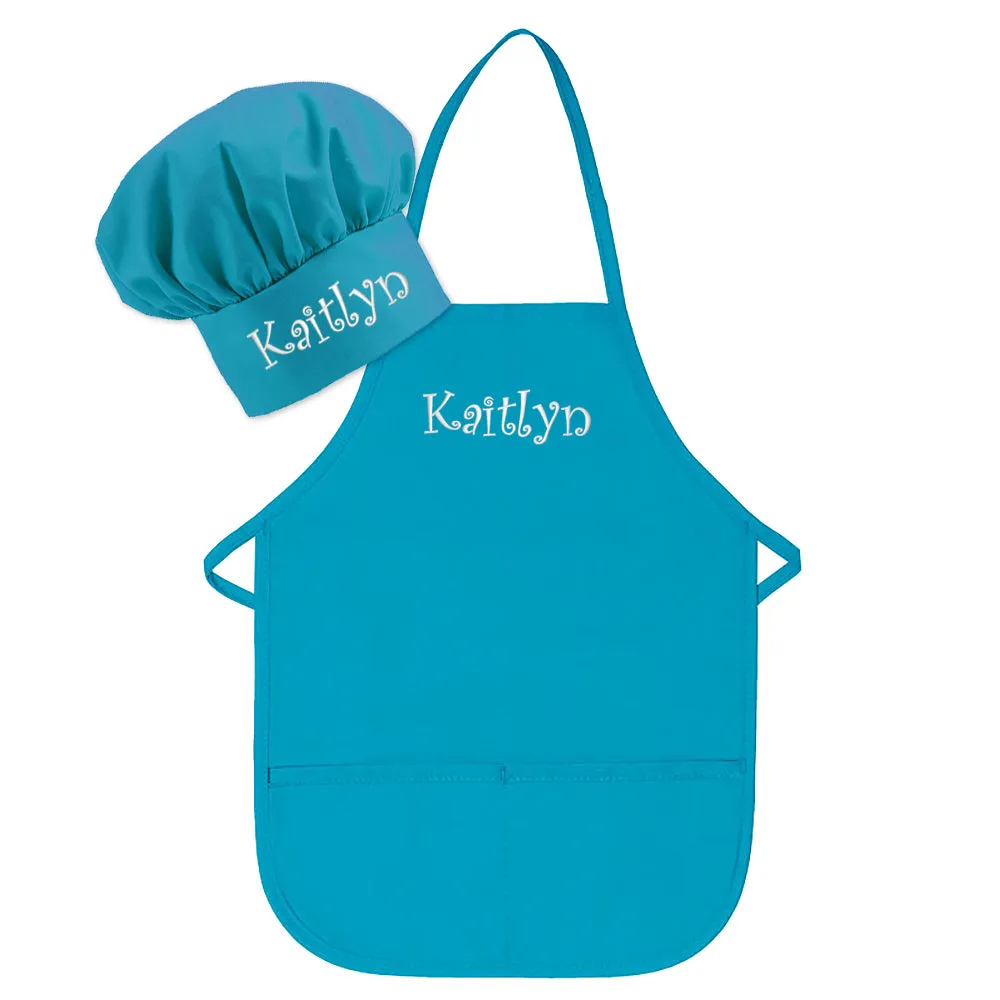Personalized Embroidered Kids Apron and Chef Hat Set