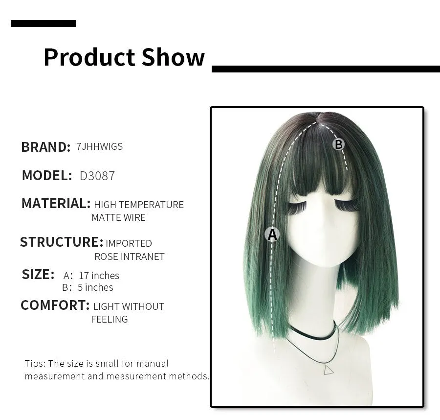Purple & Green Straight Medium 18 Inch Synthetic Wig For Girls Fashion High Temperature Silk Daily Wear Wig