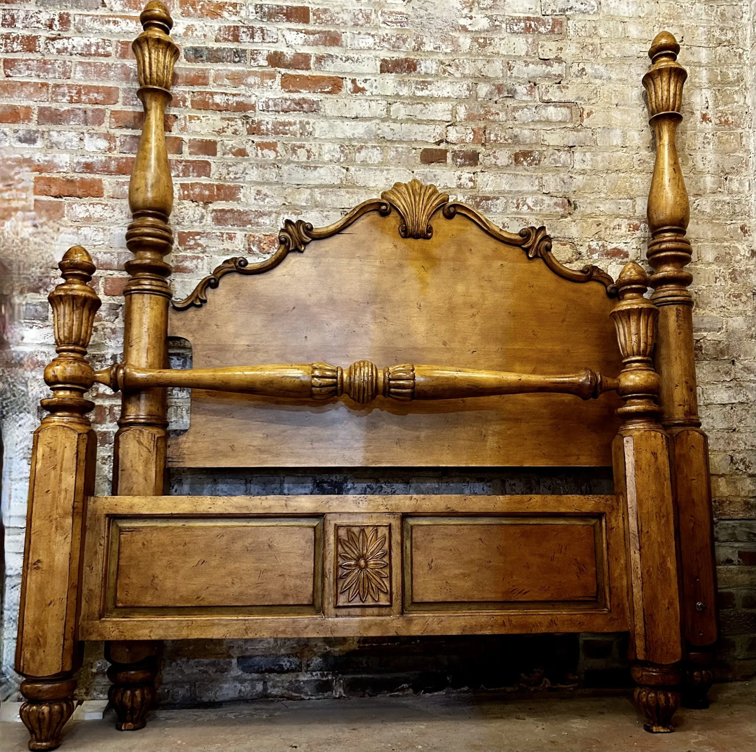 Queen Bed Frame, Four Poster, Solid Wood, Rustic In Style