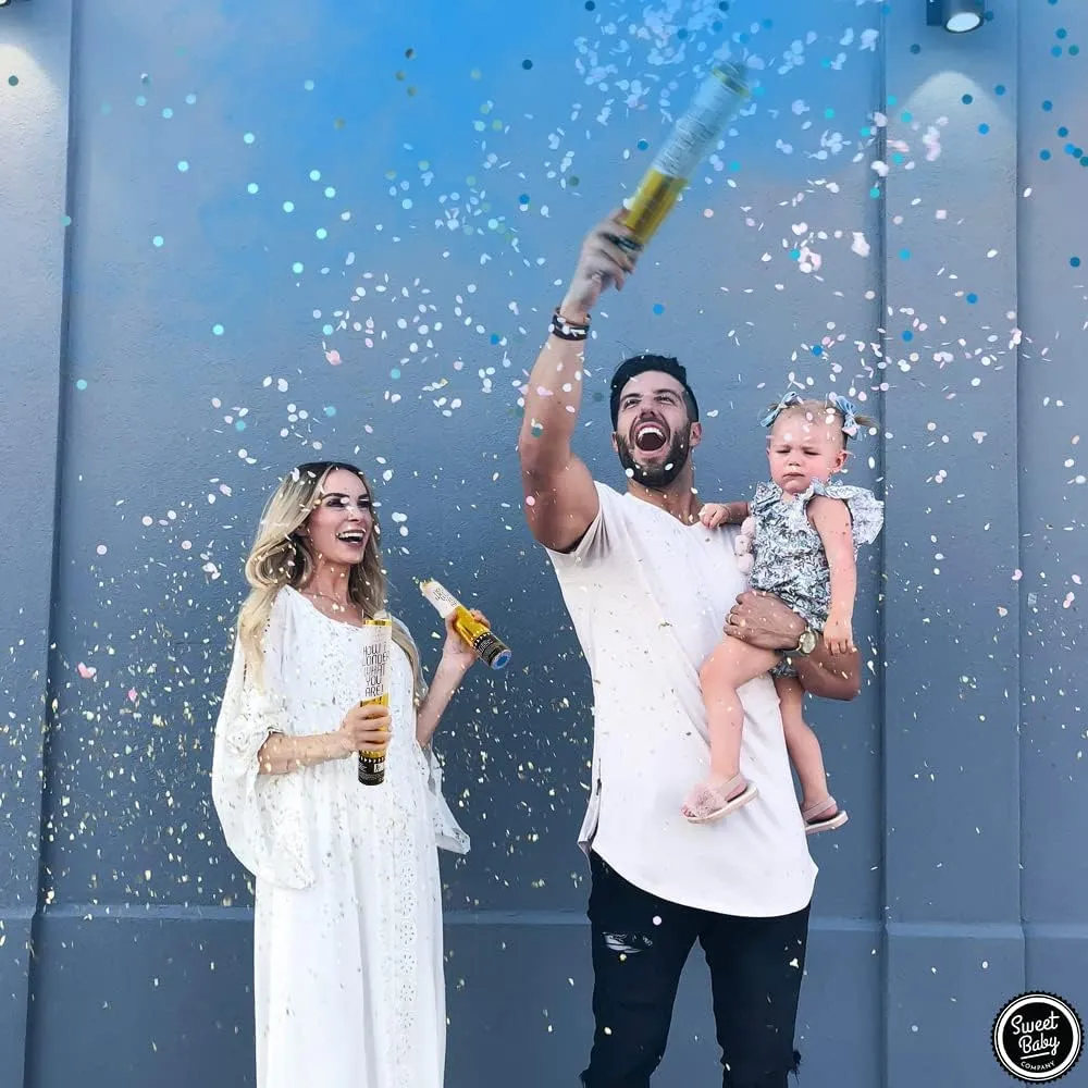 Set of 4 Gender Reveal Cannons in Blue Color Powder and Confetti for Baby Boy Reveals, Photo Shoots, and Videos