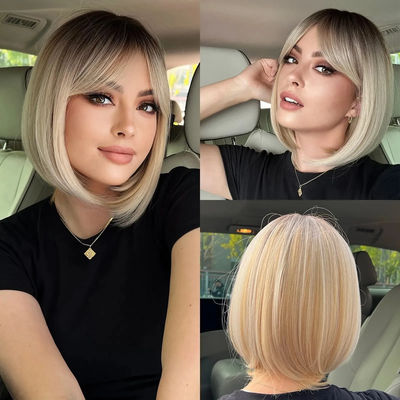 Short Wine Red Bob Wigs For Women - Burgundy Bob Wigs With Thick Bangs
