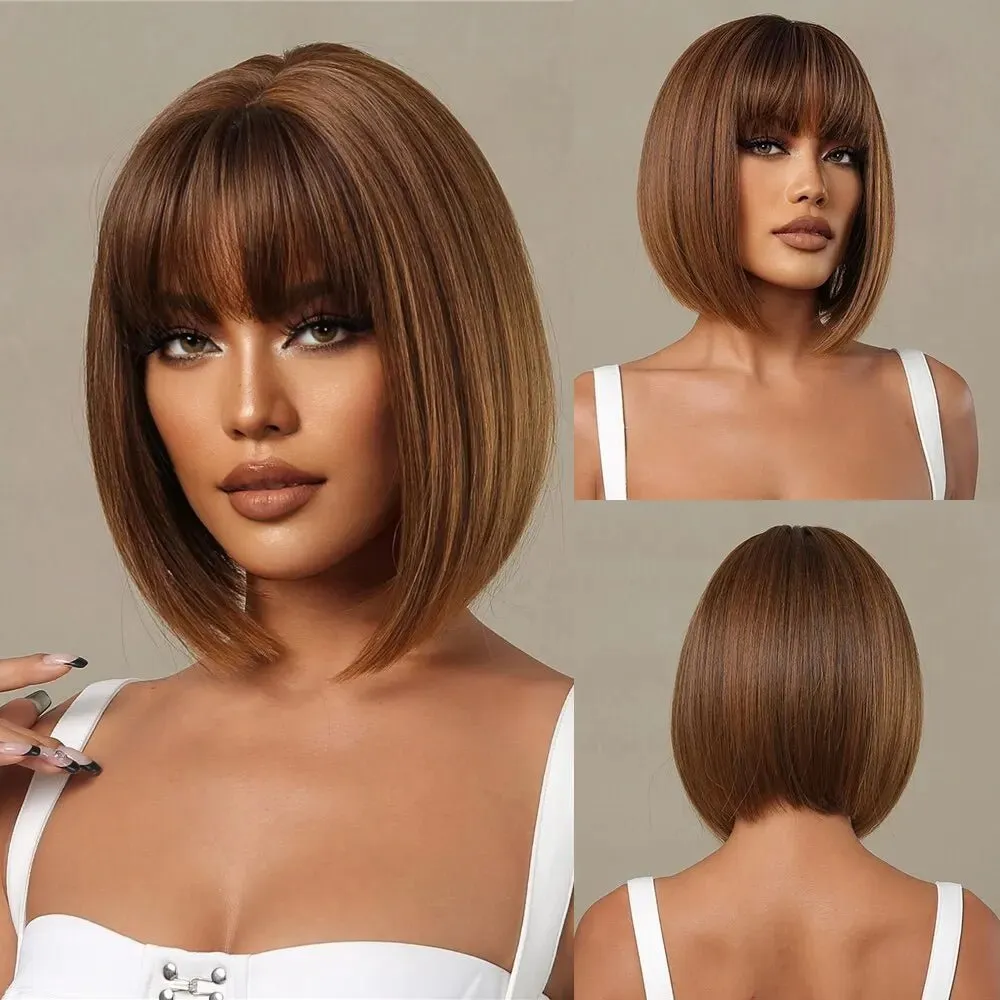 Short Wine Red Bob Wigs For Women - Burgundy Bob Wigs With Thick Bangs
