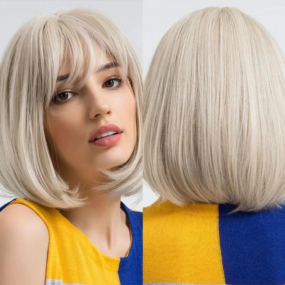 Short Wine Red Bob Wigs For Women - Burgundy Bob Wigs With Thick Bangs