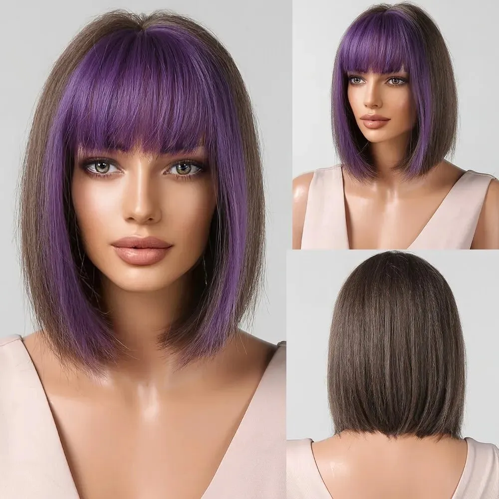 Short Wine Red Bob Wigs For Women - Burgundy Bob Wigs With Thick Bangs