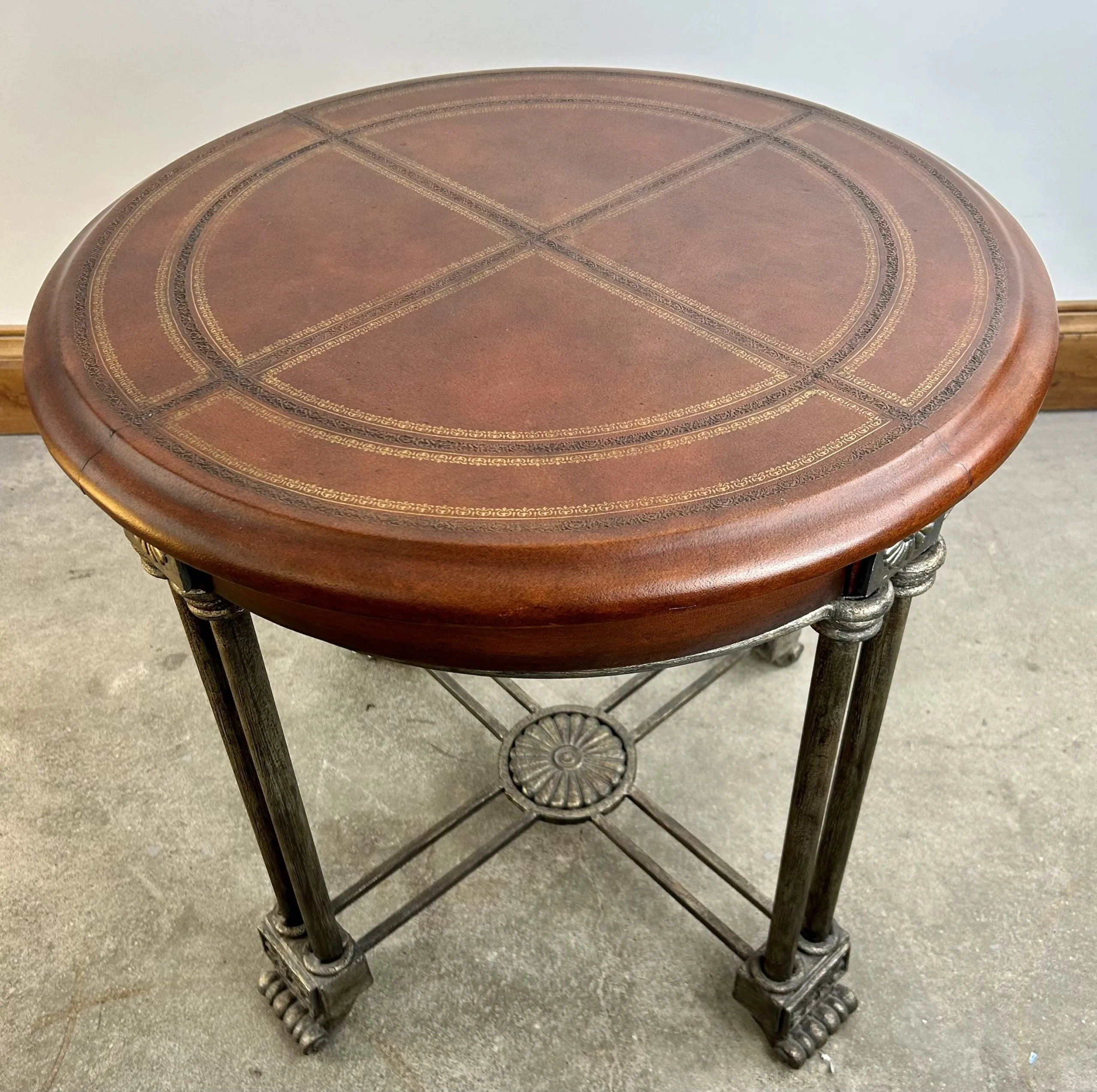Side Table Leather Top, Wood and Metal Frame