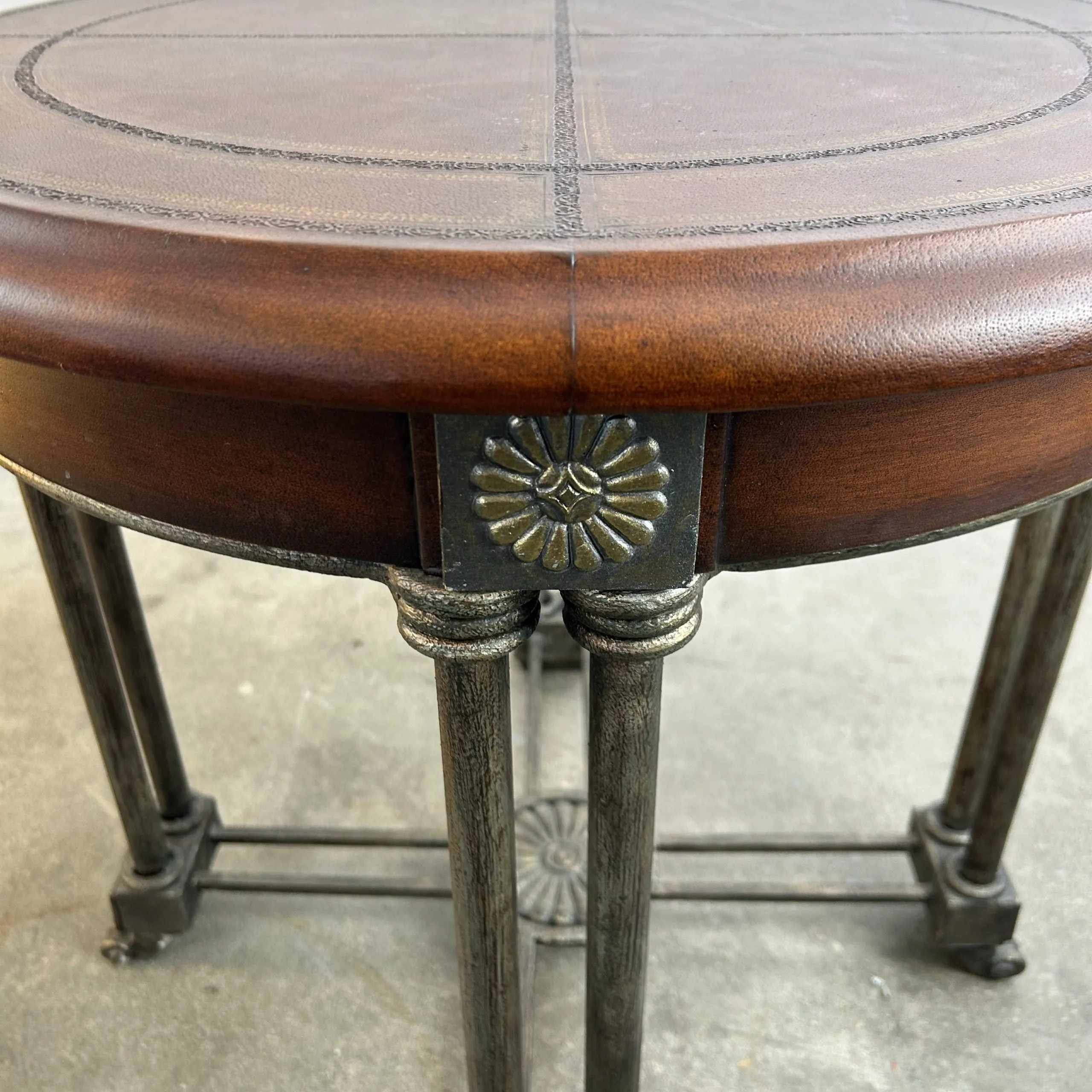 Side Table Leather Top, Wood and Metal Frame