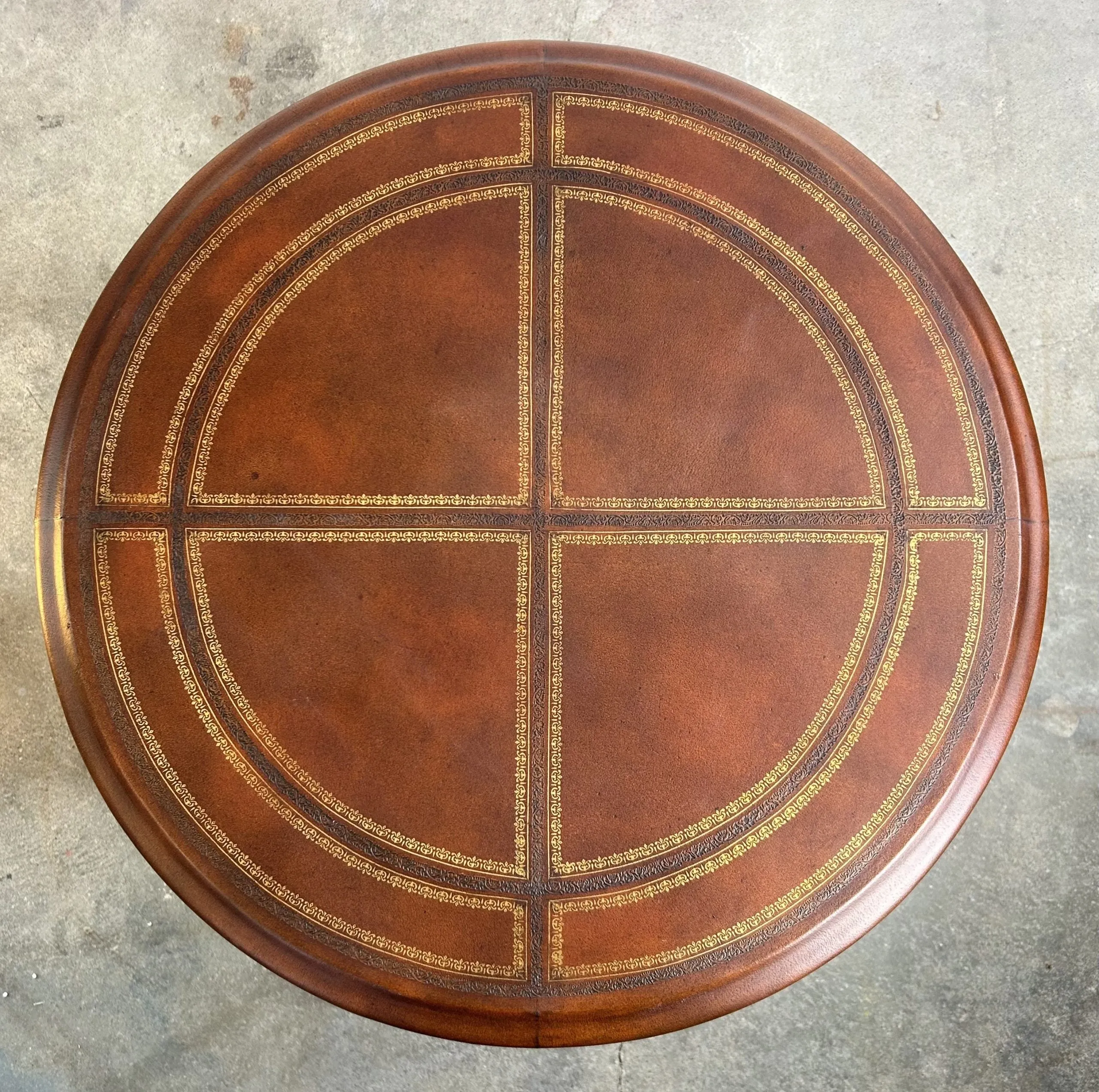 Side Table Leather Top, Wood and Metal Frame