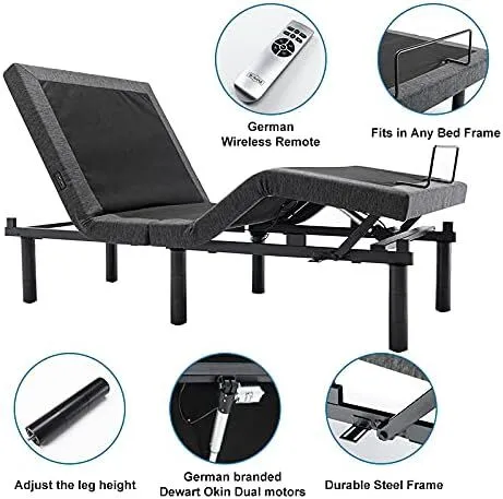 S*MAX Electric Adjustable Bed Frame (Queen) - Zero Gravity & Dual Motors - Grey