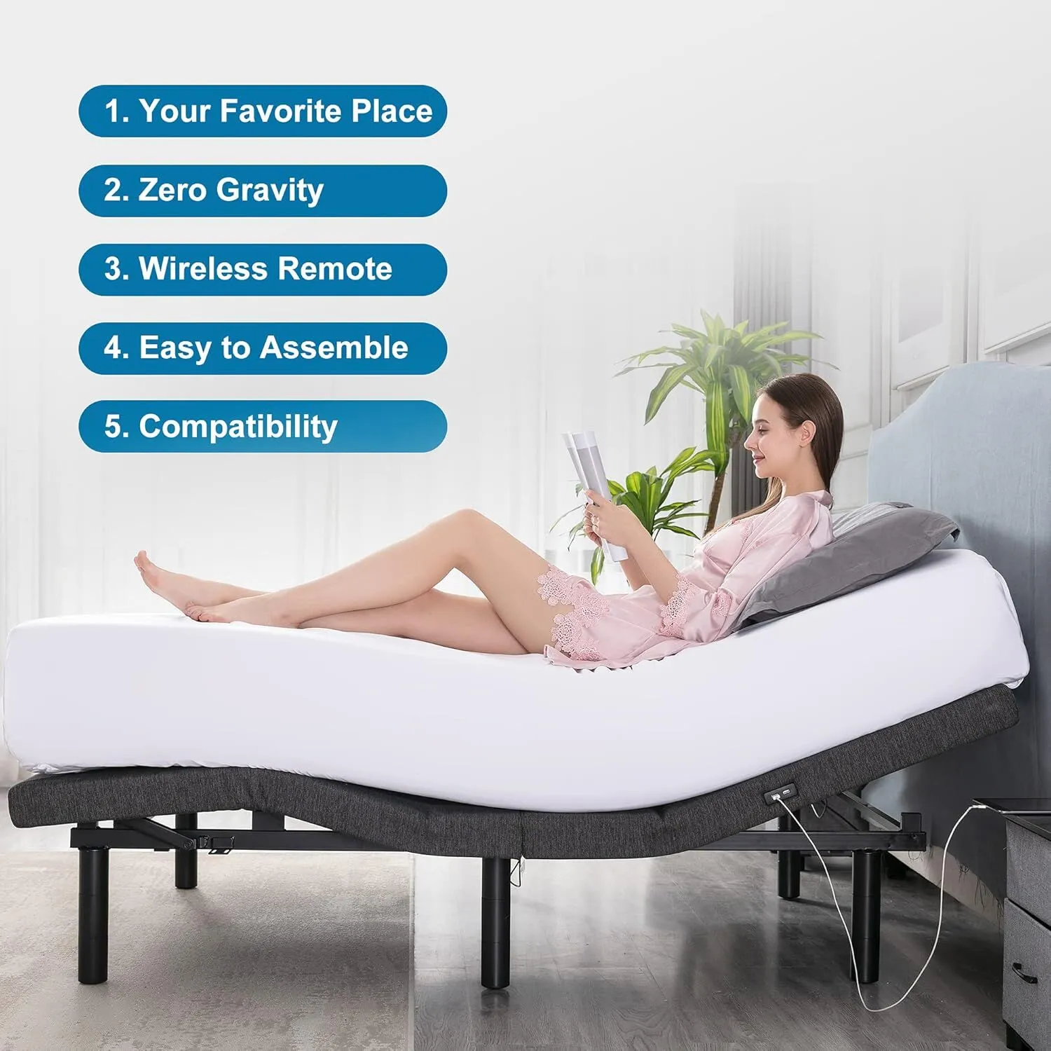 S*MAX Electric Adjustable Bed Frame (Queen) - Zero Gravity & Dual Motors - Grey