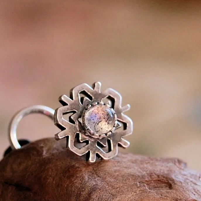 Snowflake Nose Stud with Labradorite in Sterling Silver