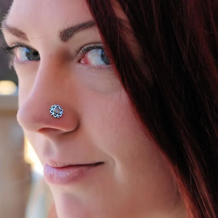 Snowflake Nose Stud with Labradorite in Sterling Silver