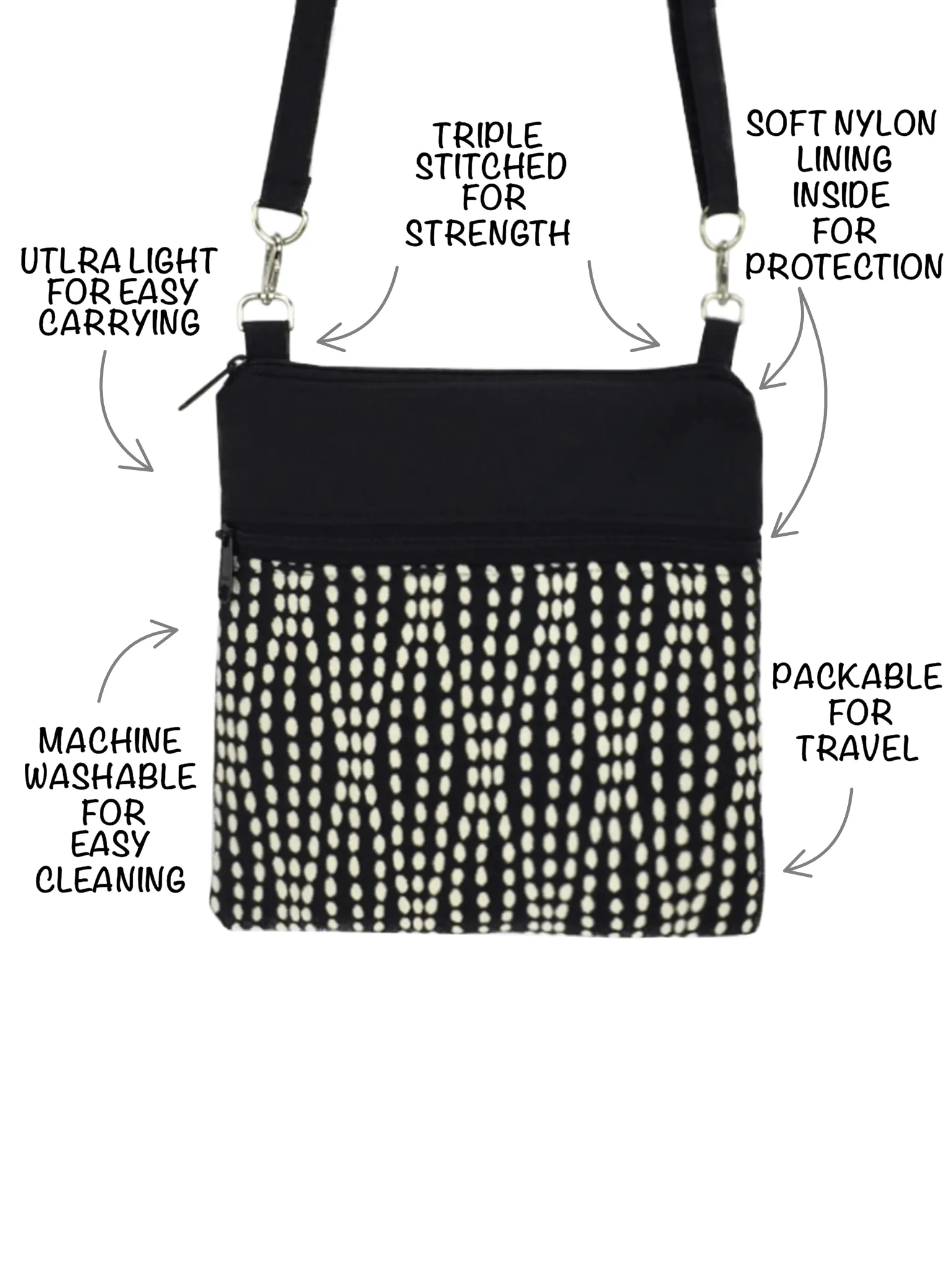 Wavy Dots in Navy | Navy Nylon | Mini Square Crossbody Bag