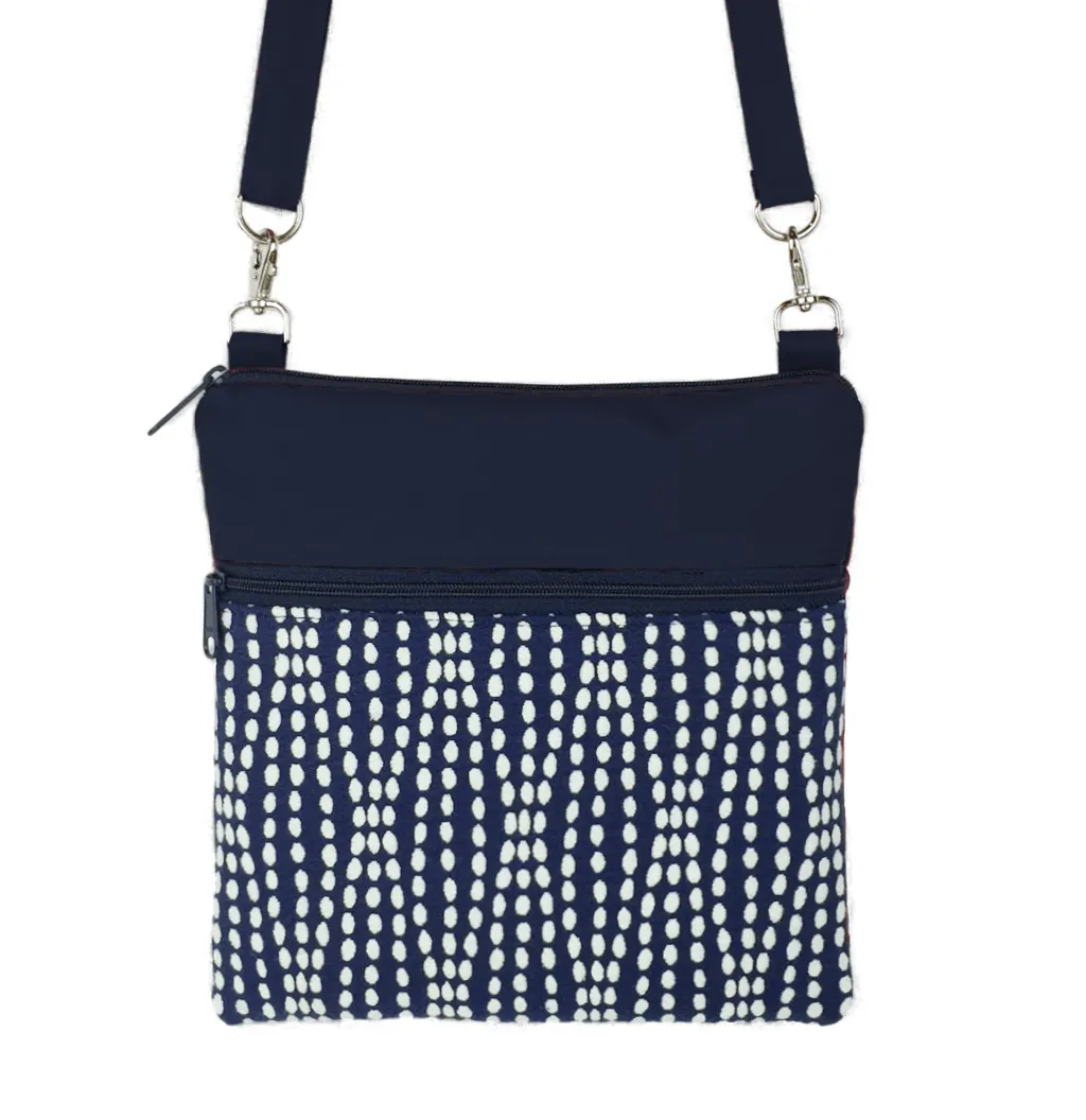 Wavy Dots in Navy | Navy Nylon | Mini Square Crossbody Bag