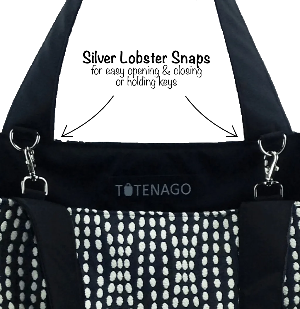 Wavy Dots in Orange | Navy Nylon | Essential Tote Bag