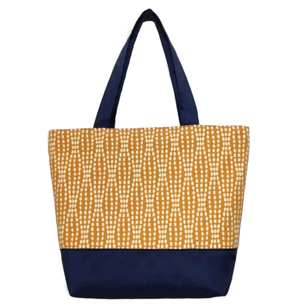 Wavy Dots in Orange | Navy Nylon | Essential Tote Bag