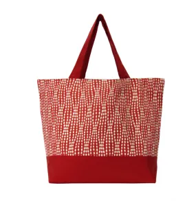 Wavy Dots in Red | Red Nylon | RTS Essential Tote Bag | Large